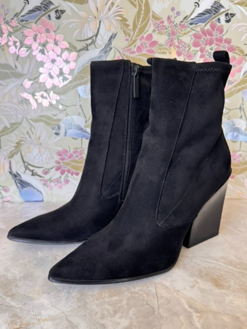 Kendall + Kylie Black Suede Pointed Toe Ankle Boots
